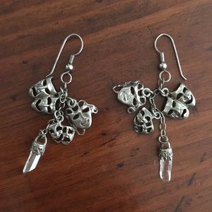 Silver Theater Mask Earrings